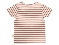 Råhvid og mørk rosa stribet t-shirt med korte ærmer fra Petit Piao PP1722 withered rose bagfra